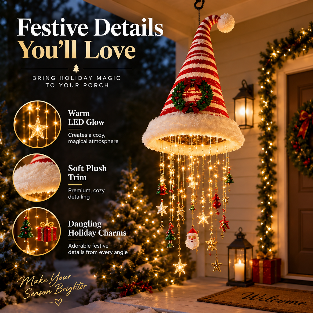 🎄 Christmas Santa Hat Hanging Light – Festive LED Chandelier Decor