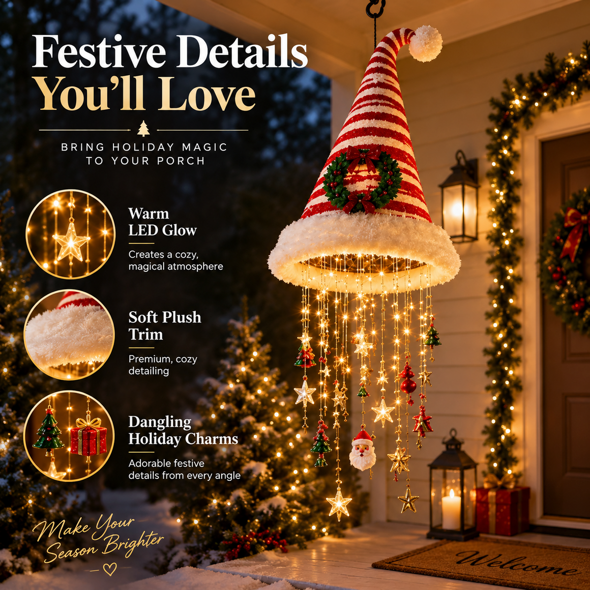 🎄 Christmas Santa Hat Hanging Light – Festive LED Chandelier Decor