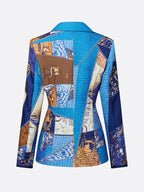 Stylewe Women Casual Natural X-Line Printed Blazer Lapel Collar Daily Spring