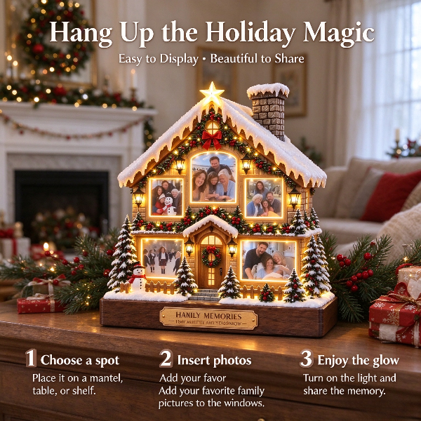 🔥 Last Day 49% OFF✨🏠 Lighted Christmas Snow House Photo Holder