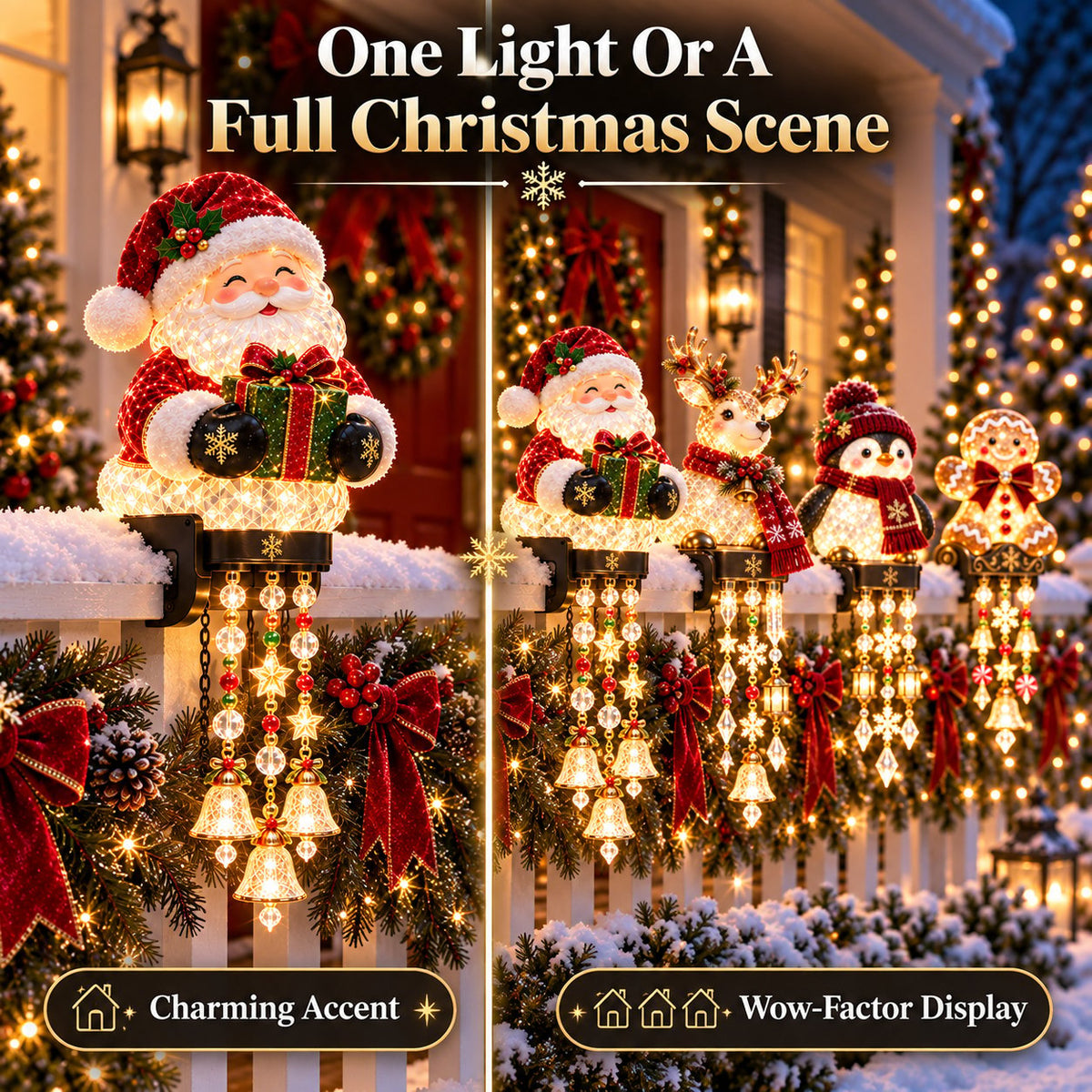 🔔🎄 Christmas Porch Railing Lights – 4 Festive Character Designs