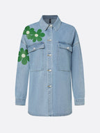 Casual Floral Buttoned Denim Shirt
