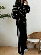 Casual High Waist Wide Leg Pants Color Block H-Line Daily Trousers