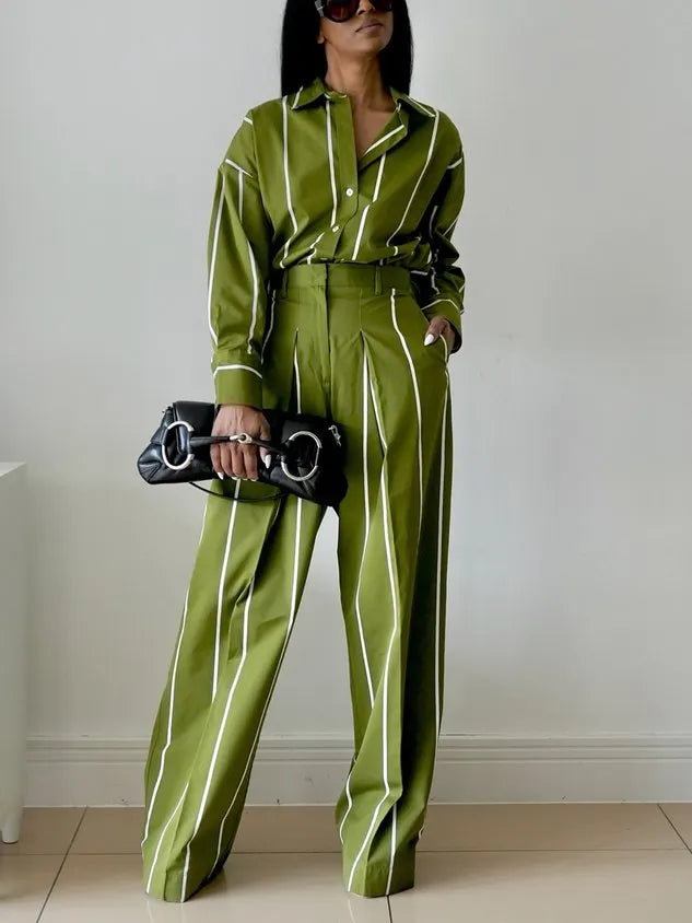Casual Striped Printing Wide Leg Pants