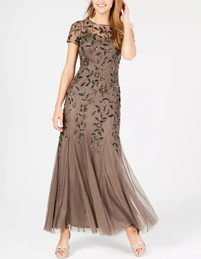 Crew Neck Sequined Maxi Dress