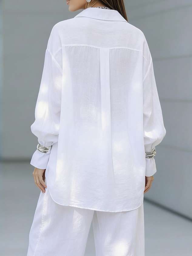 Casual Plain Shirt Collar Shirt