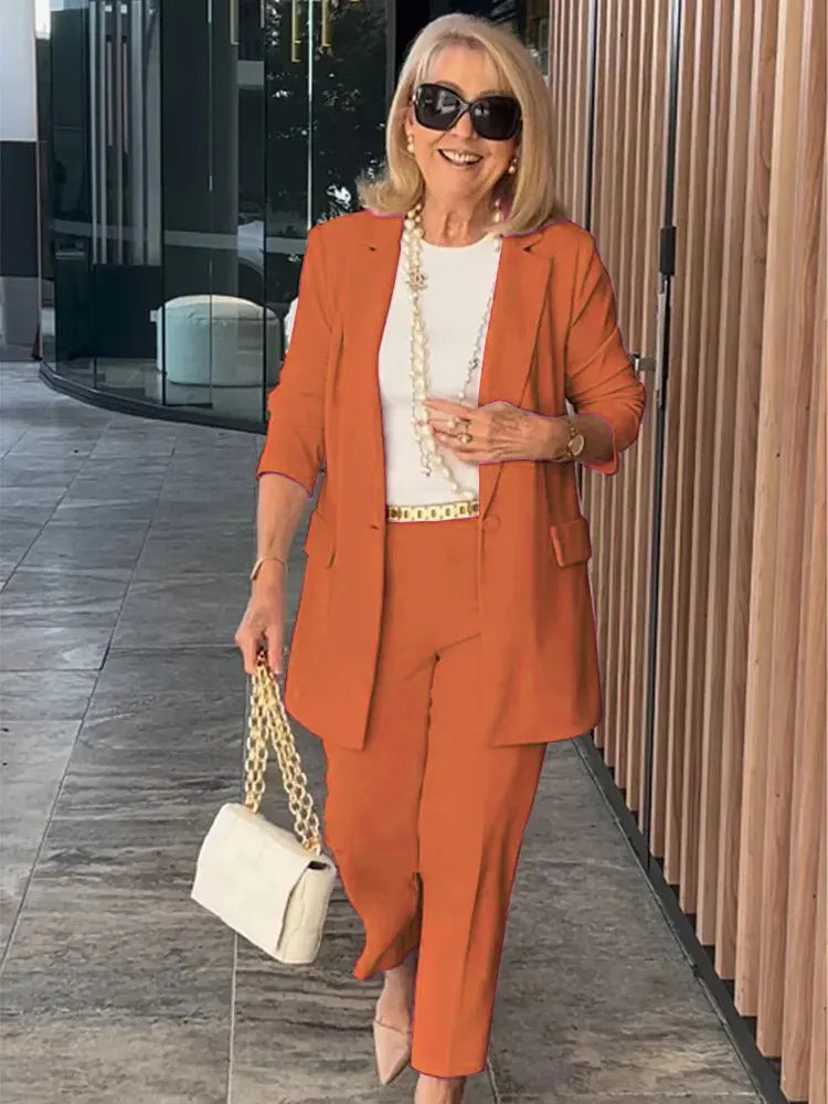 Two-Piece Suit Blazer Coat Pants Gorgeous Neutral Styles Suit