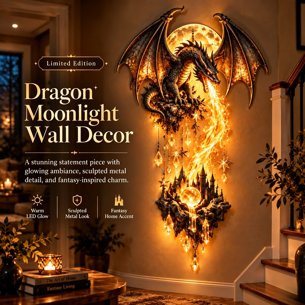 Dragon & Castle Flame Wall Sconce