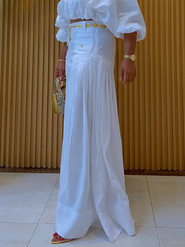 Casual Solid Loose Fit Cotton And Linen Wide Leg Pants for Daily Wear