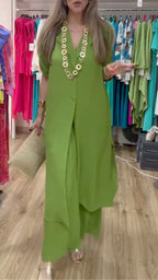 Longline Shirt & Wide Leg Pants Co‐Ord Set
