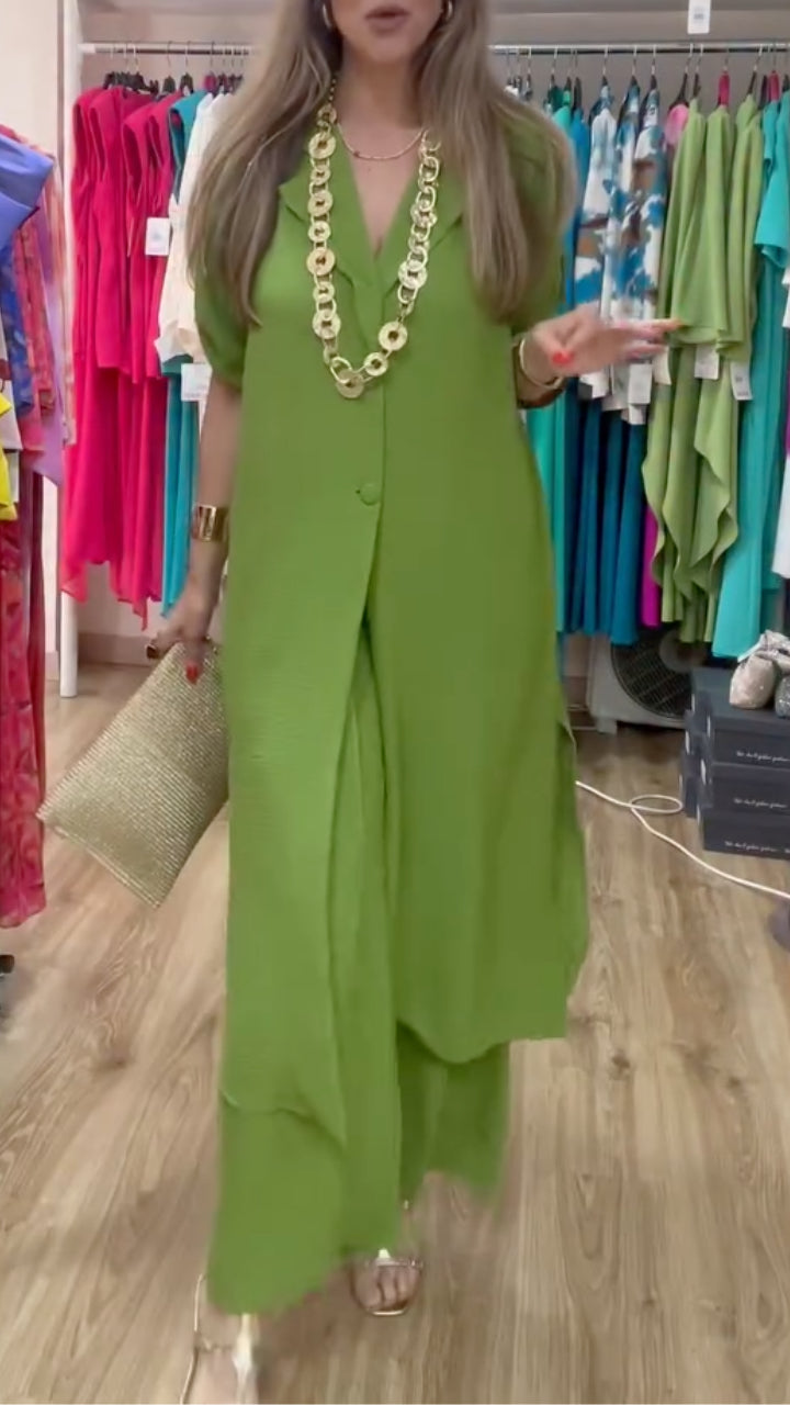 Longline Shirt & Wide Leg Pants Co‐Ord Set