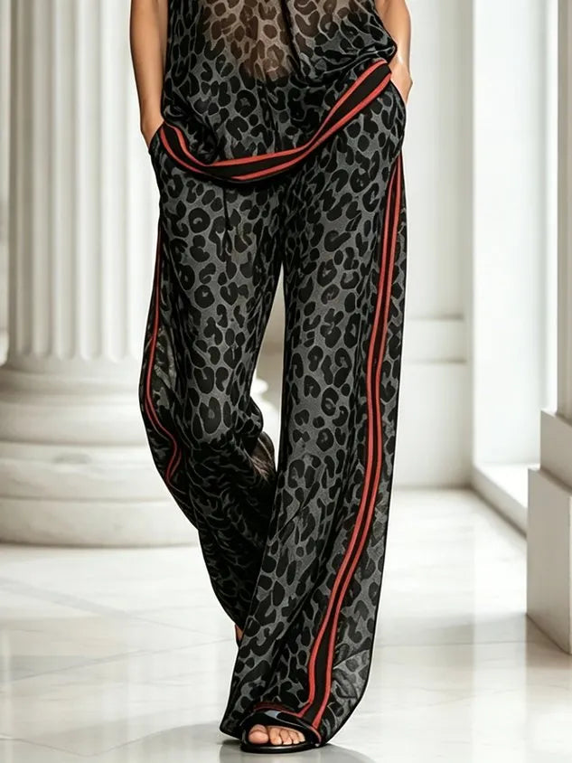 Casual Leopard Printing Wide Leg Pants