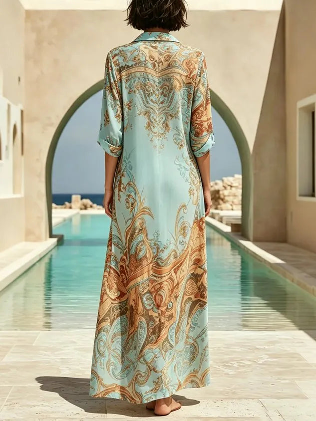 Casual Abstract Print Relaxed Maxi Shirt Dress