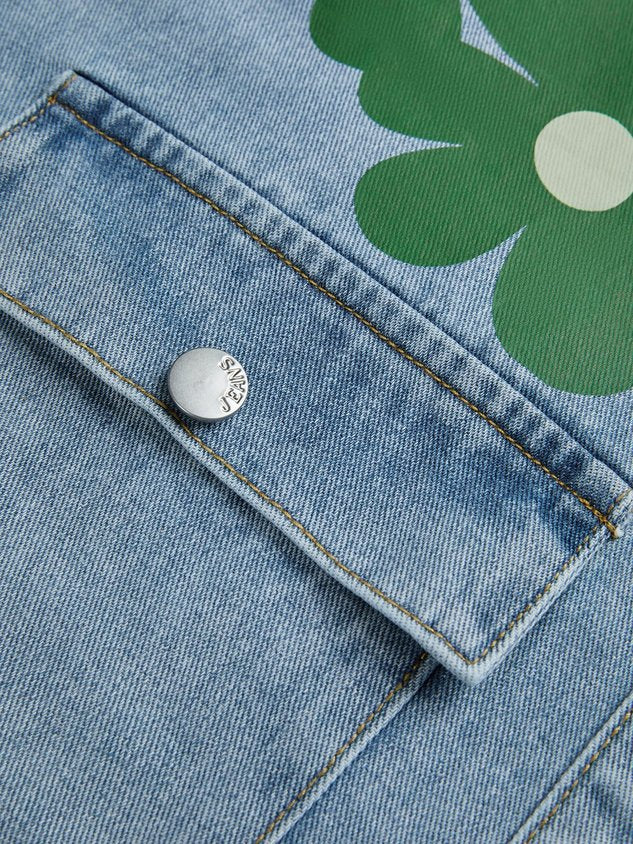 Casual Floral Buttoned Denim Shirt