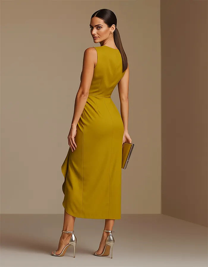 Solid Color Irregular 3D Flower Midi Dress