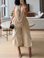 Casual Plain Ruched Crew Neck Blouse