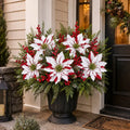 🎄Christmas Poinsettia Planter Inserts – Set of 6 Red & White Holiday Floral Picks
