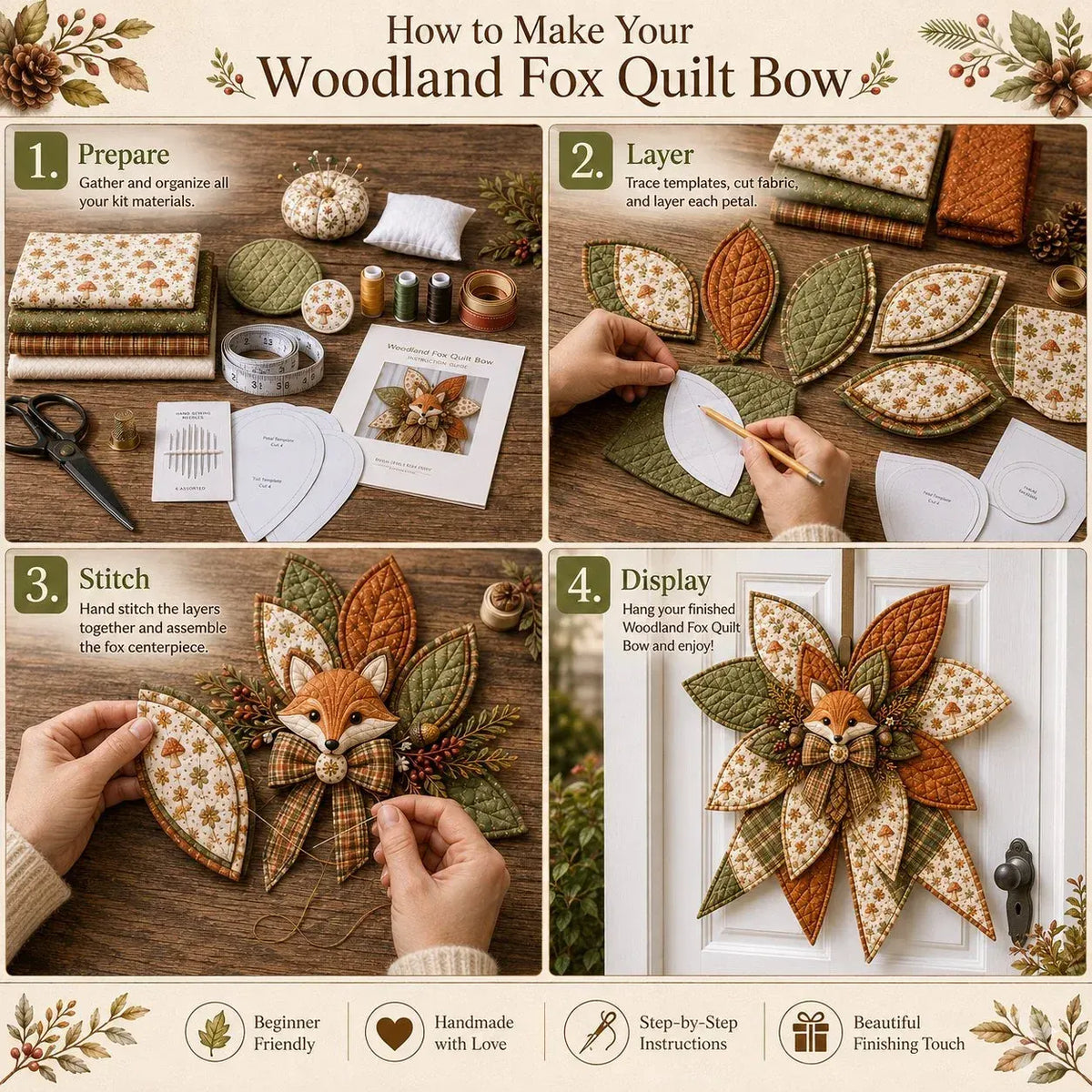 🎀 Beginner-Friendly Oversized Quilted Bow Sewing Kit | Coordinated Printed Fabrics, Batting, Pre-Designed Templates & Complete Supplies for a 3D Statement Bow ✨