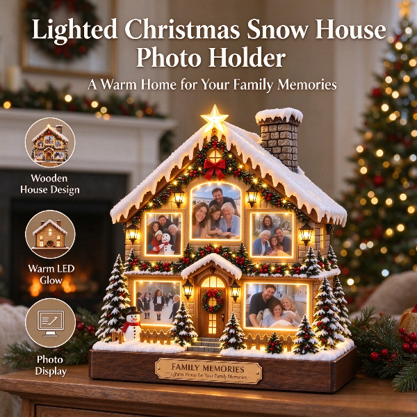 🔥 Last Day 49% OFF✨🏠 Lighted Christmas Snow House Photo Holder