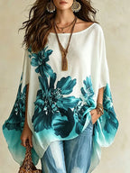 Casual Floral Printing Boat Neck Blouse