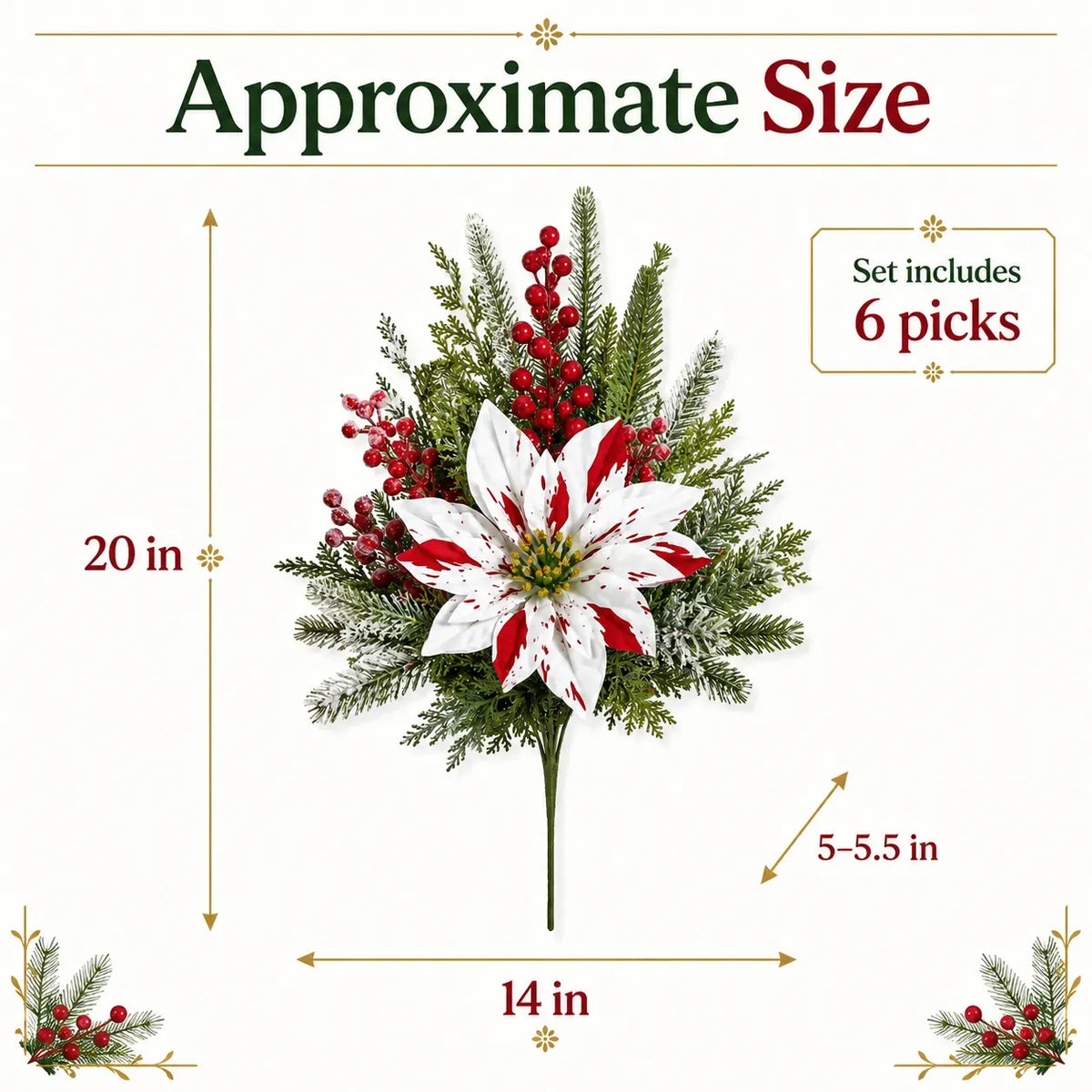 🎄Christmas Poinsettia Planter Inserts – Set of 6 Red & White Holiday Floral Picks