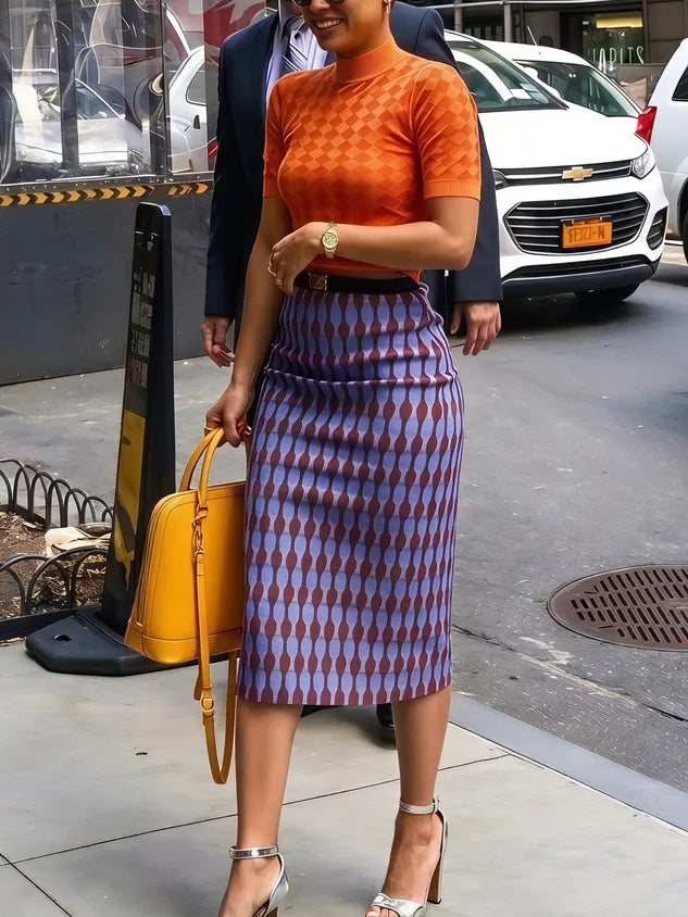 Elegant Geometric Midi Skirt