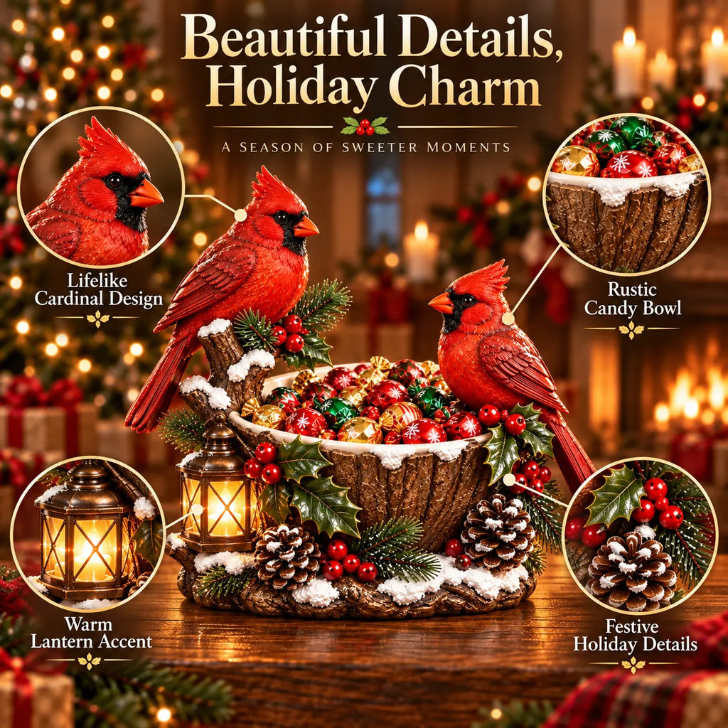 Cardinal Christmas Treat Bowl – Lighted Holiday Candy Bowl & Tabletop Decor