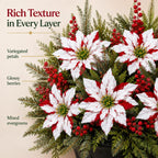 🎄Christmas Poinsettia Planter Inserts – Set of 6 Red & White Holiday Floral Picks