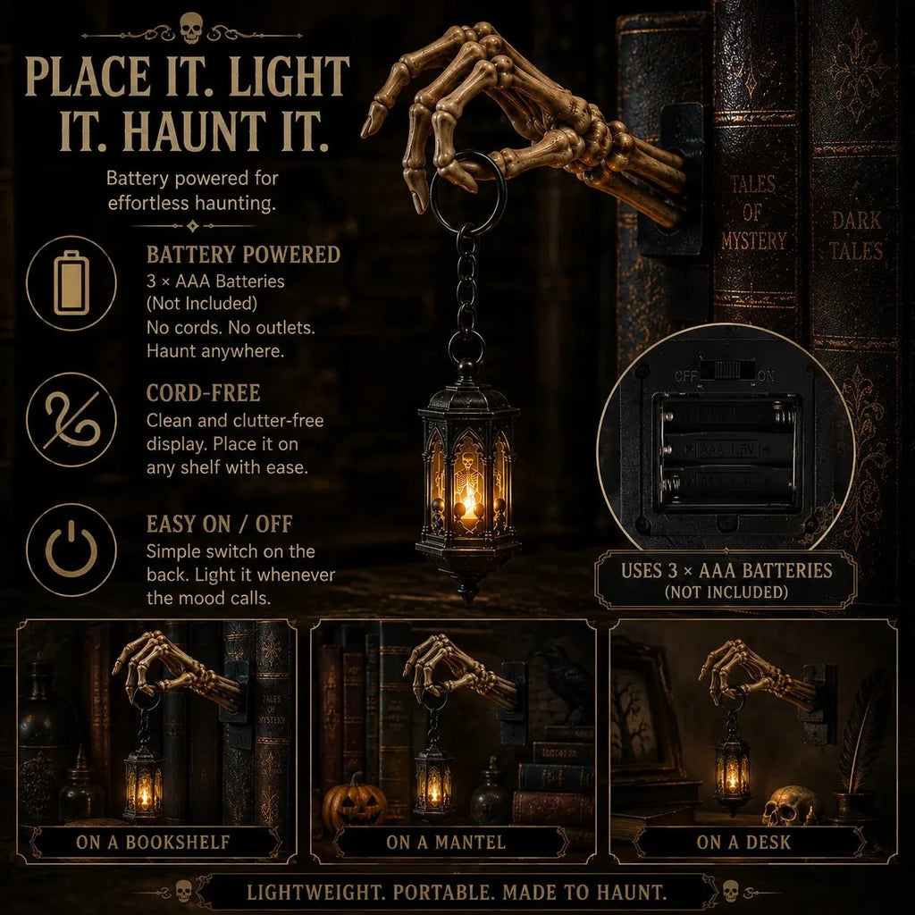 💀 Skeleton Hand Lantern Bookshelf Light