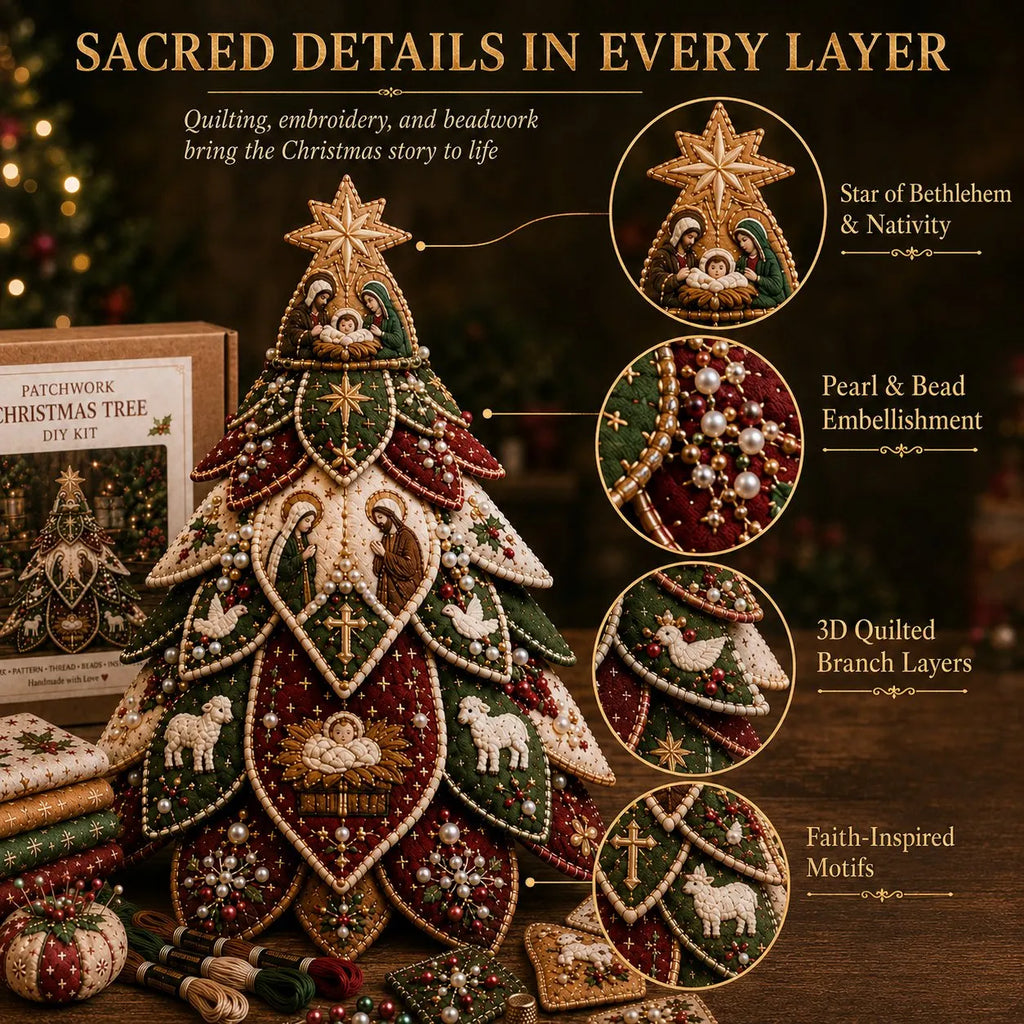 ✝️ Beginner-Friendly Tree of Faith 3D Quilted Christmas Tree Sewing Kit | Complete Kit with Coordinated Fabrics, Beads & Step-by-Step Guide Included 💕