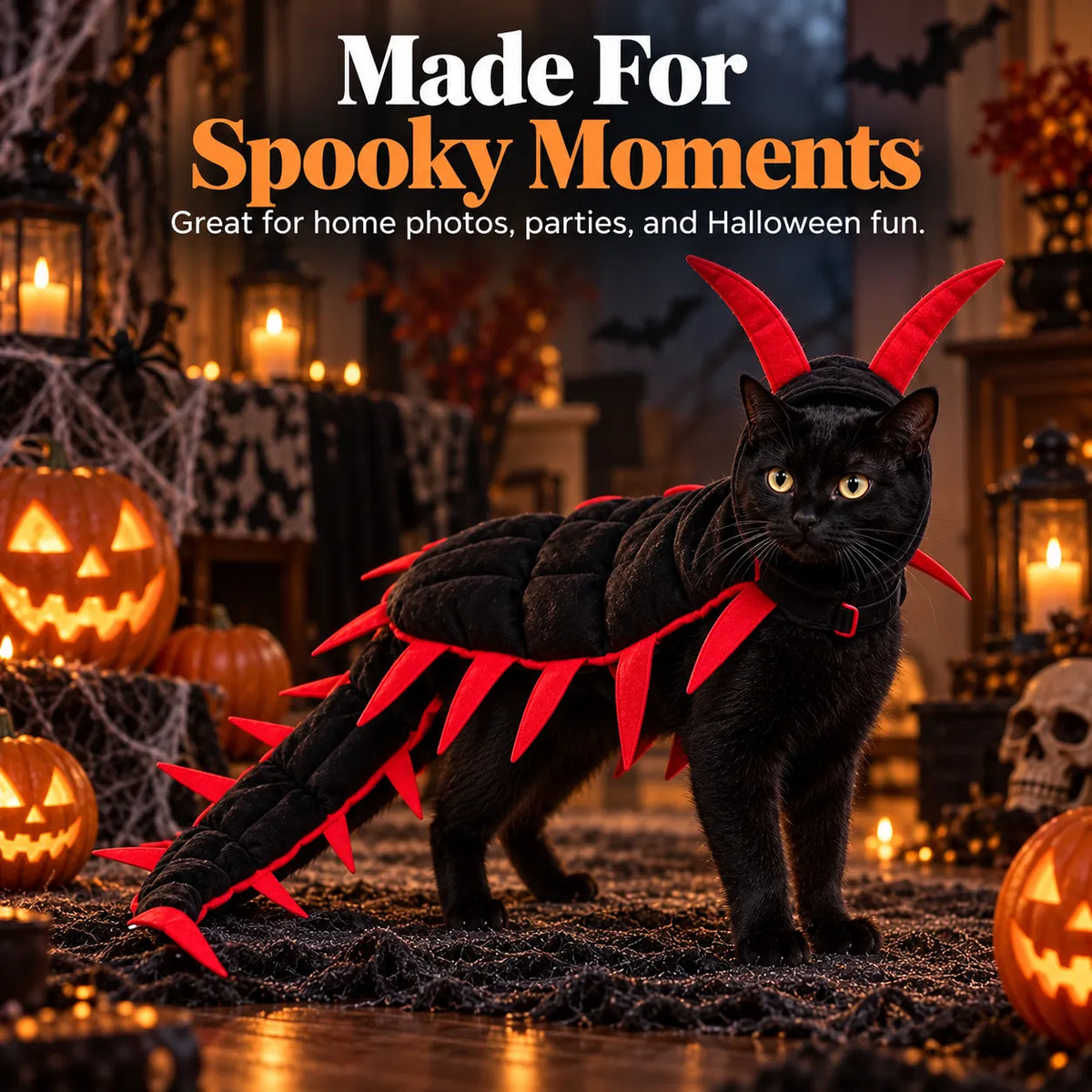 🎃 Halloween Centipede Cat Costume – 3D Spooky Pet Outfit