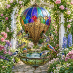 🌈 Stained Glass Hot Air Balloon Bird Feeder Fountain🐦