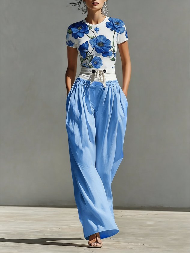 Casual Floral Slim Fit Short Sleeve Tee