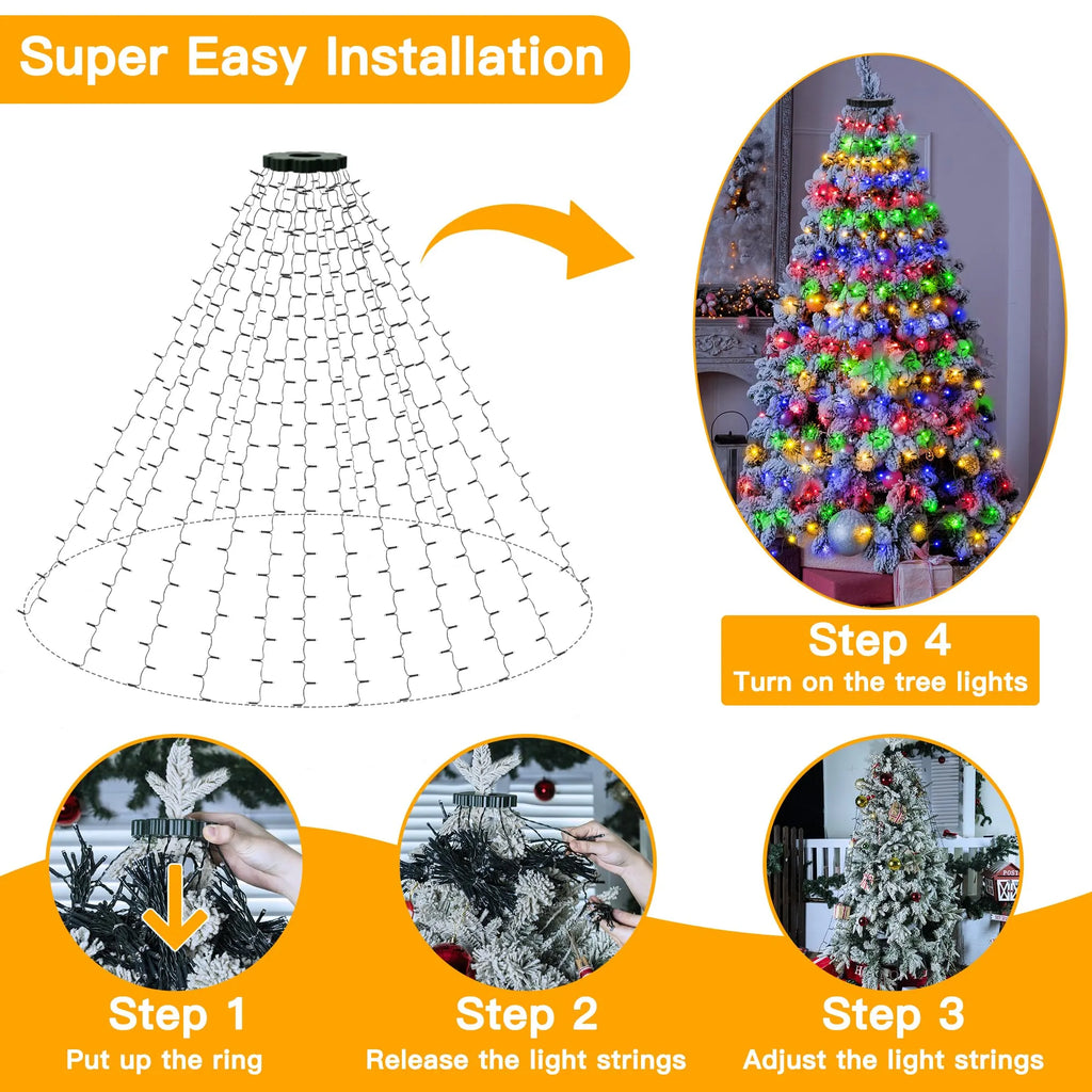 🔥Waterproof Christmas Tree Waterfall Lights with Ring