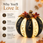 Lighted Black & Ivory Pumpkin Decor with Remote