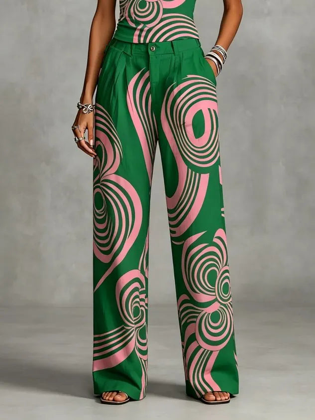 Casual Geometric Floral Straight Pants
