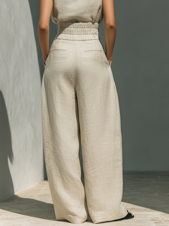 Cotton Casual Plain Wide Leg Pants