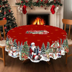 🎄 Jolly Santa & Reindeer Christmas Tablecloth🧼Festive, Family-Ready & Machine Washable! 🎁