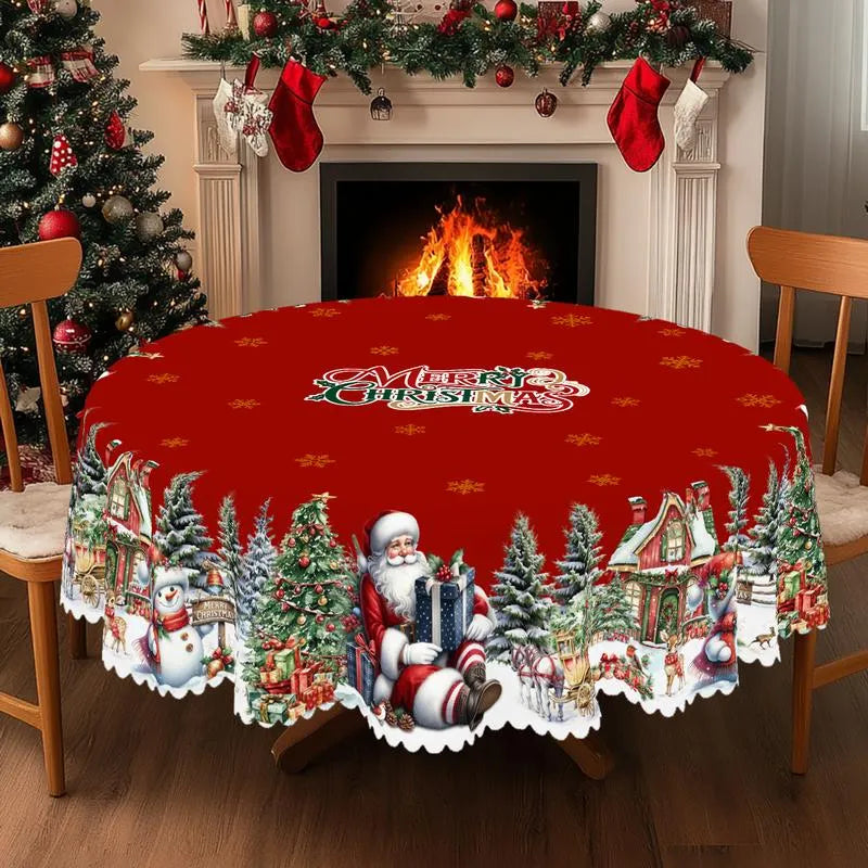 🎄 Jolly Santa & Reindeer Christmas Tablecloth🧼Festive, Family-Ready & Machine Washable! 🎁