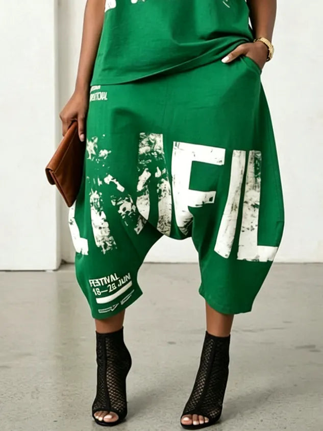 Casual Text Letters Harem Pants