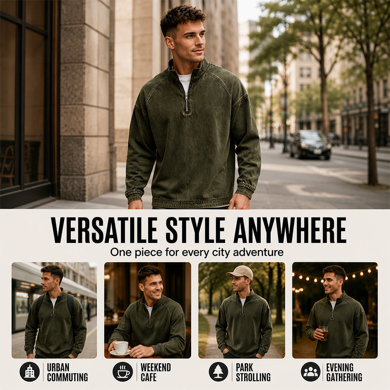 ⏳LAST DAY SALE ONLY ￡25.99!!✨🍂 Men's Quarter-Zip Denim Pullover – Casual Style with Comfortable Everyday Fit