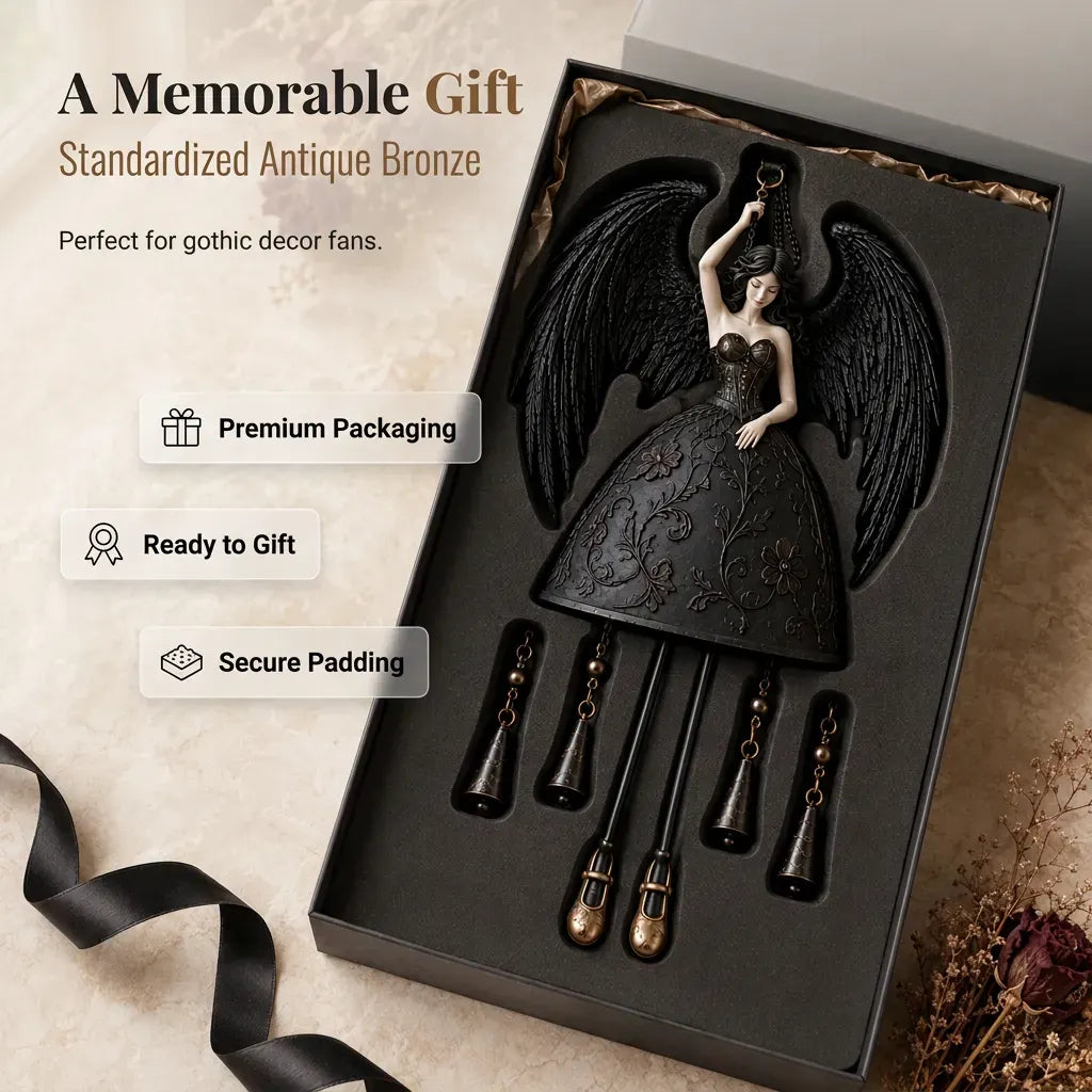 🖤 Dark Angel Gothic Wind Chime – Enchanting Outdoor Garden Hanging Decor