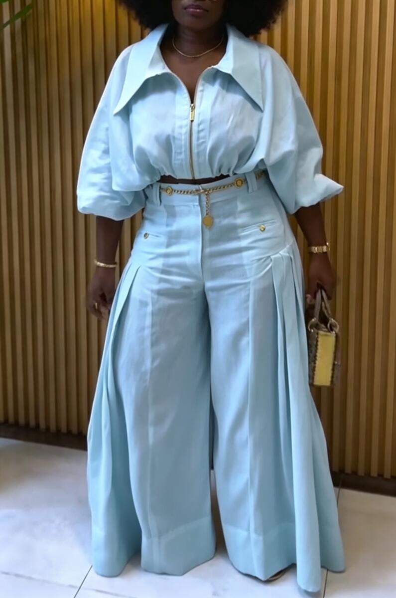 Women's Collar Shirt+ Wide Leg Pants Casual Suit