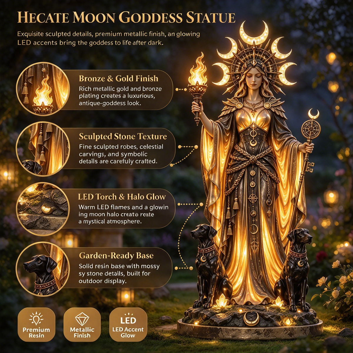 Hecate Moon Goddess Garden Statue