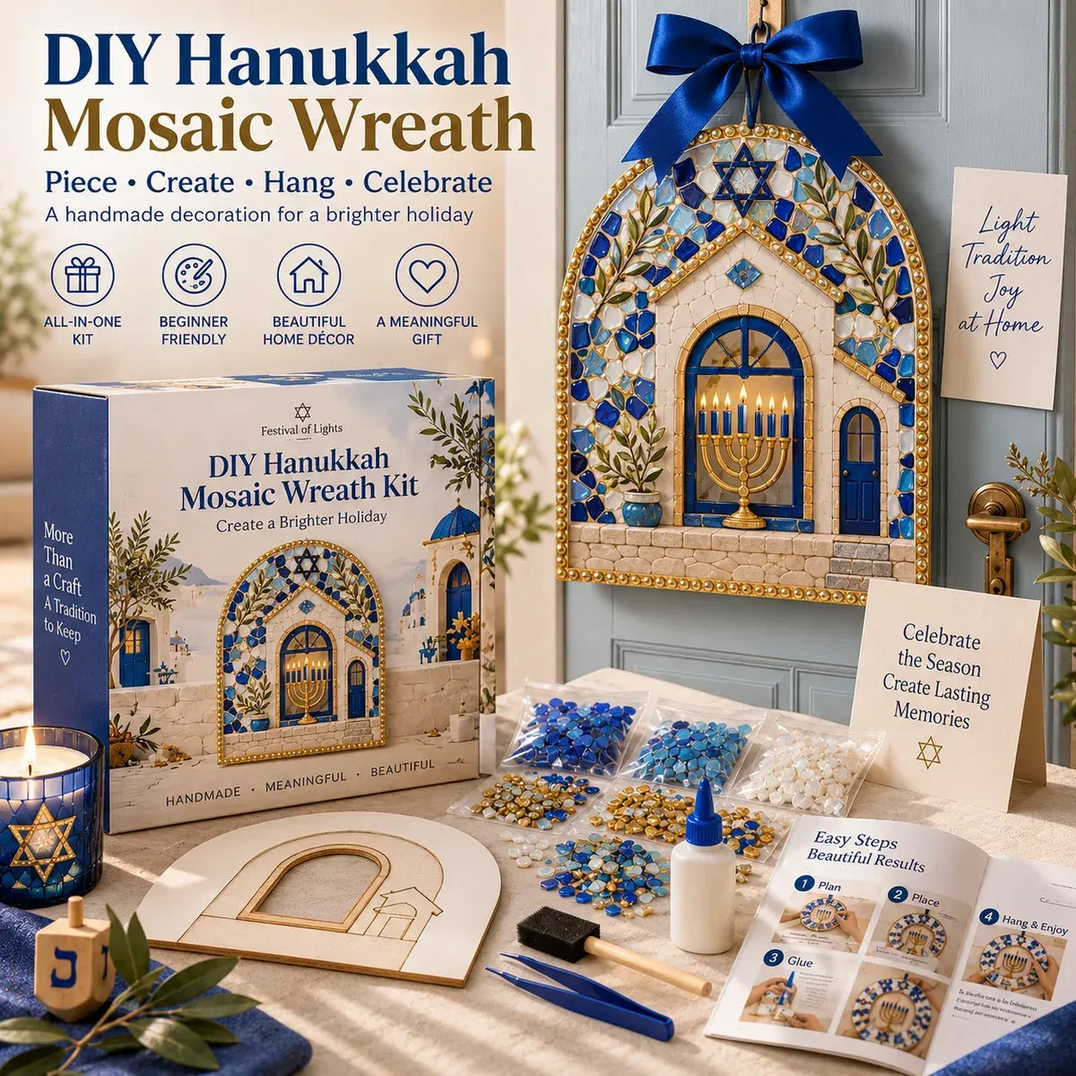 🕎 Beginner-Friendly Hanukkah Mosaic Wreath DIY Kit