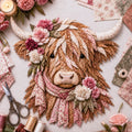 Birth Flower Highland Cow 3D Layered Fabric Art DIY Kit | Complete Kit Included ✂️ Pre-Cut Pieces • Glue or Stitch Your Way • Create a Cozy 3D Highland Cow Decor 💕