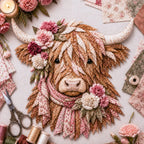 Birth Flower Highland Cow 3D Layered Fabric Art DIY Kit | Complete Kit Included ✂️ Pre-Cut Pieces • Glue or Stitch Your Way • Create a Cozy 3D Highland Cow Decor 💕