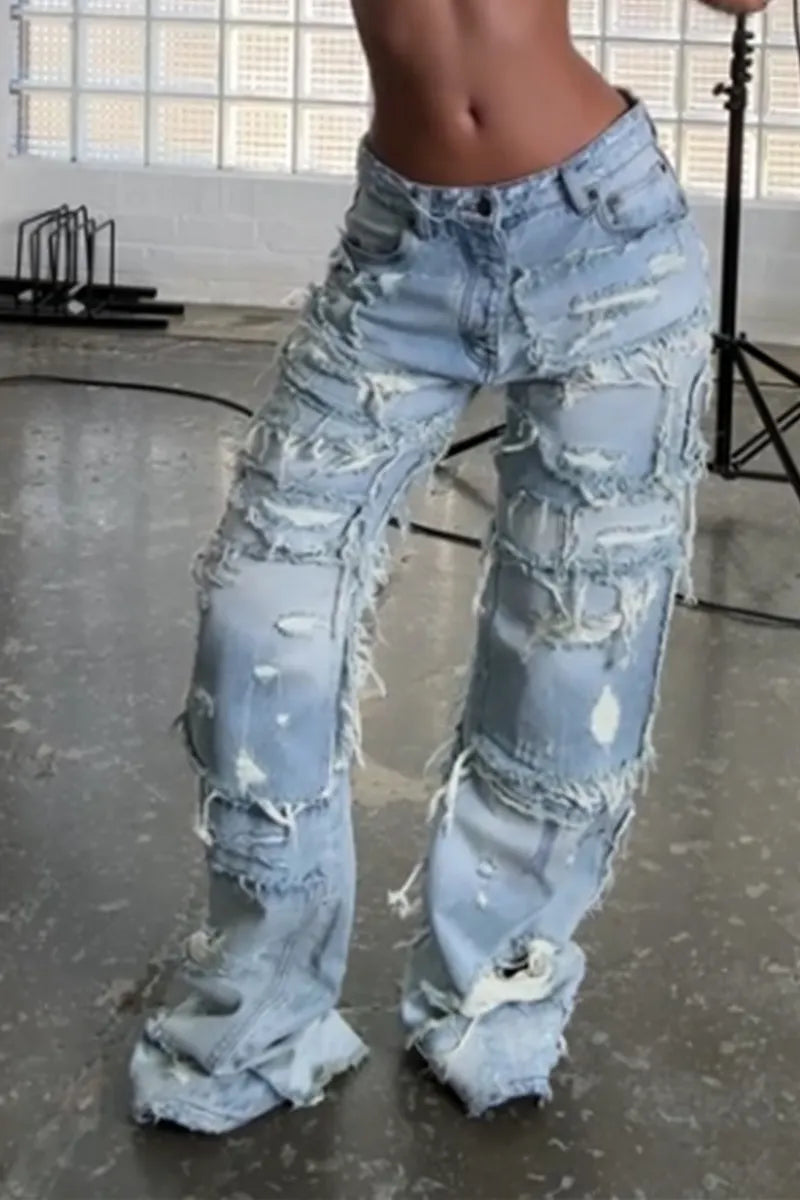 Women's Y2k Ripped And Frayed Jeans