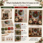 Premium 3D Christmas Fabric Poke Art Kit | No-Sew Holiday Craft with Pre-Punched Board, Fabric Squares & Display Stand