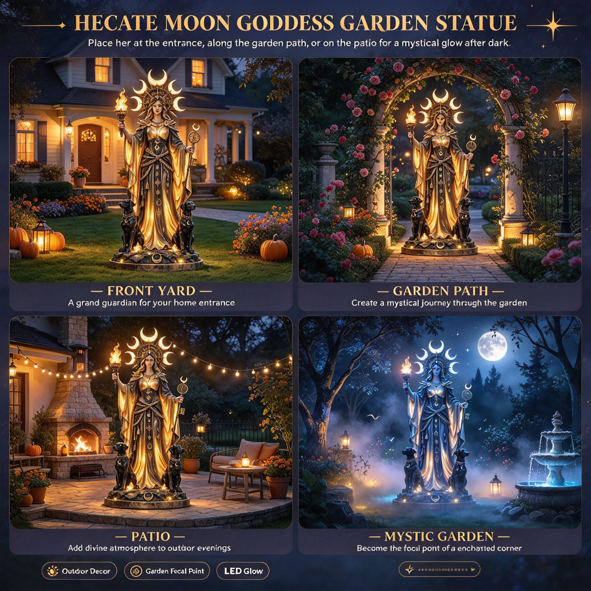 Hecate Moon Goddess Garden Statue